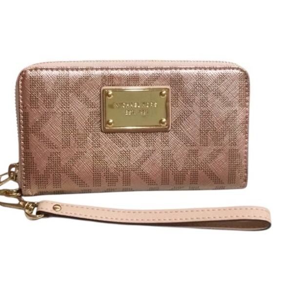 Michael Kors Jet Set Rose Gold Large Double Zip Wristlet - Picture 1 of 8